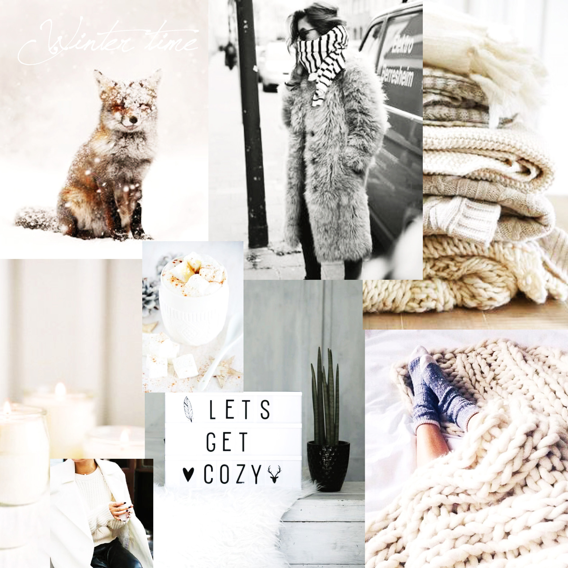un moodboard aux allures d'hiver blanc à l'honneur couverture lifestyle cocooning décor mode fashion pull laine