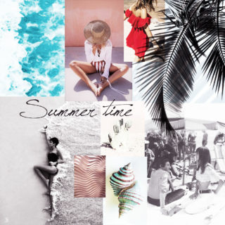 été moodboard summer time inspirations pinterest ocean chapeau paille haut gille bohème choc maillot de bain monokini robe a volant rouge espadrille palms palmiers mer sable coquillage cactus jane birkin gainsbourg gainsbard